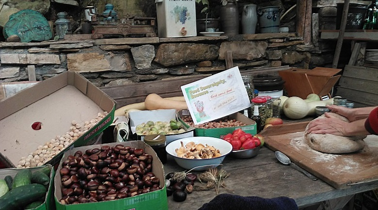We are a rusty couple, living and working in the west-ligurian pre-alpine hinterland as artisanal food producers on our own agroeco-farming ground 800m up the M.Ceppo-hangside. Our 16October says: First comes food or eat the rich!